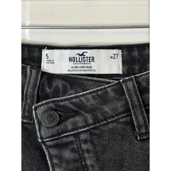 HOLLISTER Womens Black Dark Wash Crossover Skirt Front Slit Size 27 y2k 90' Boho - Picture 3 of 8